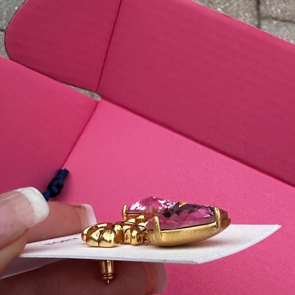 Pink 💖Tory Burch Crystal Heart Earrings Kira gold logo studs miller earring - Picture 9 of 11